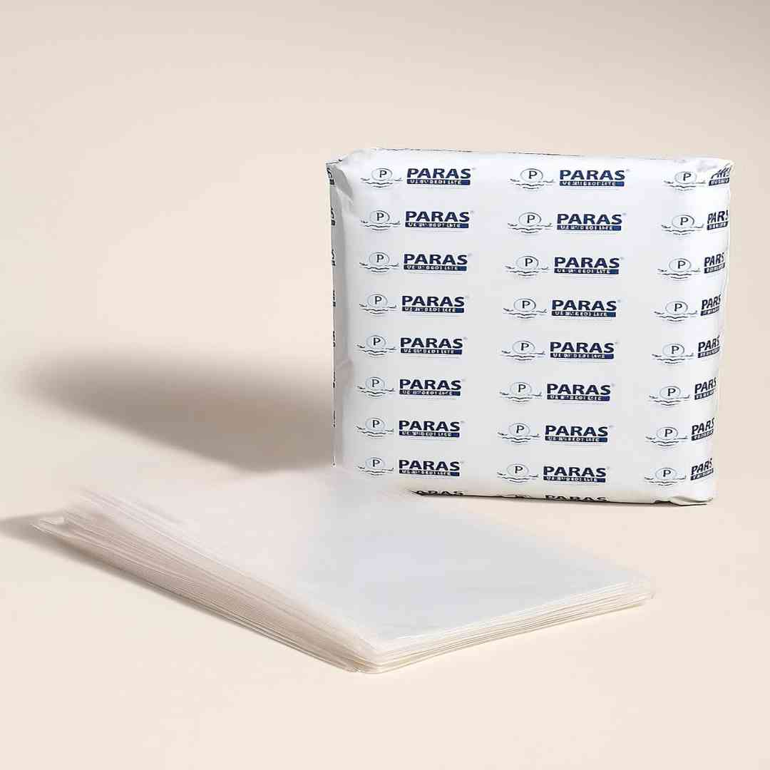 stack of transparent bopp polybags without tape and branded paras packing wrapper for garment use