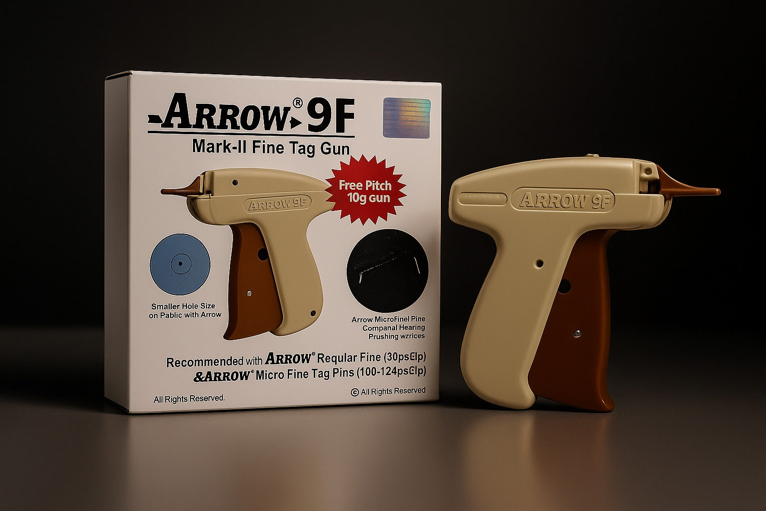 arrow 9f mark ii fine tag gun with box micro pitch tagging tool trusted dealer paras packing

