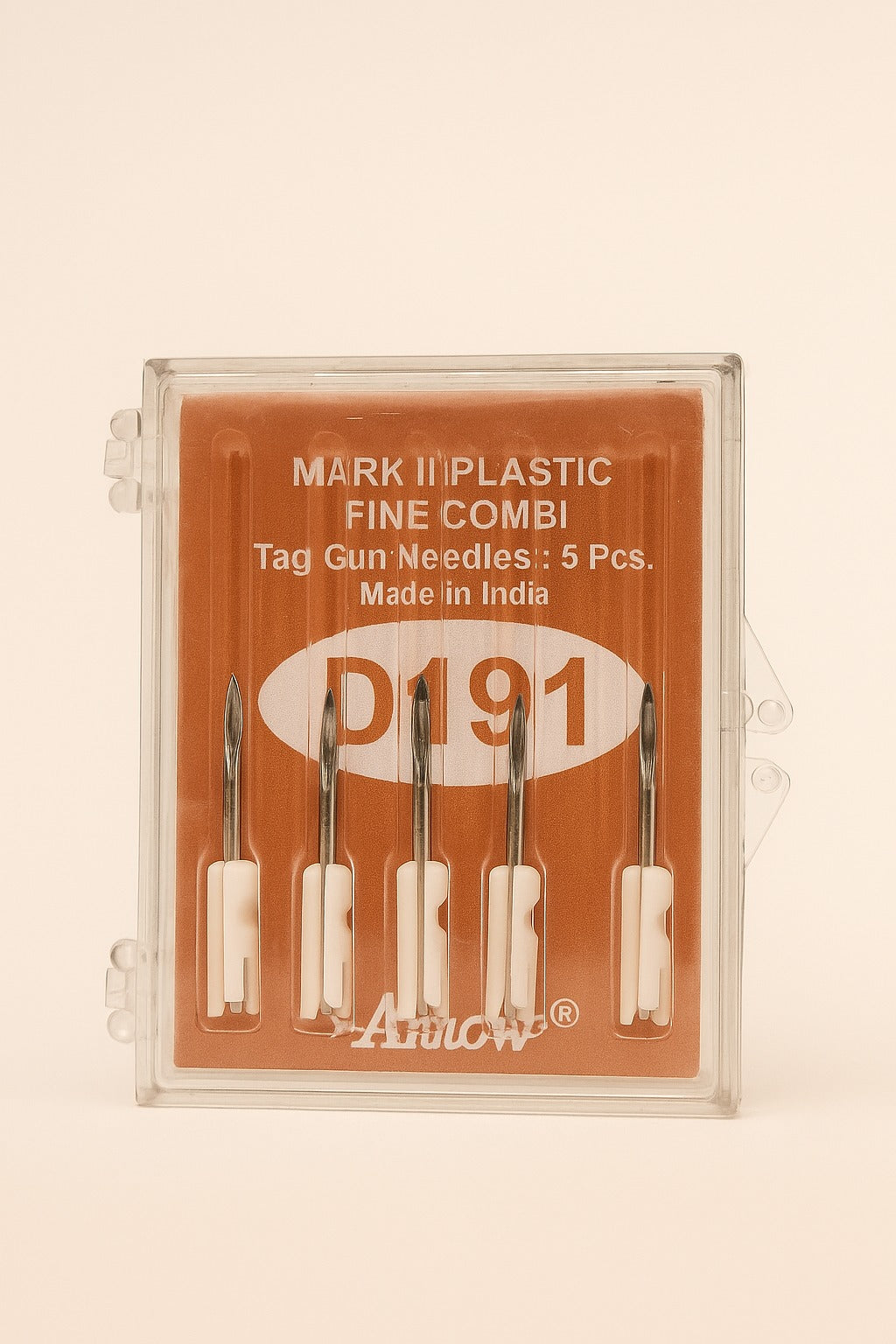 arrow d191 fine tag gun needles for mark ii pack of 5 made in india white plastic base

