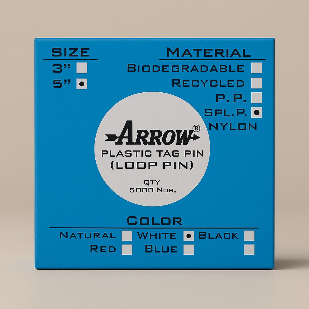arrow loop tag pin 5 inch black 5000 pcs packing box
