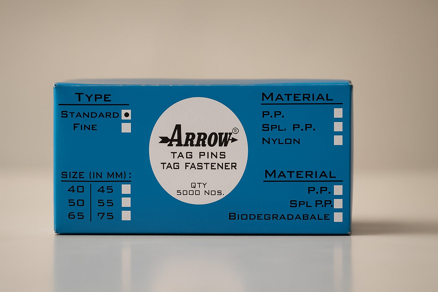 arrow tag pins packaging for standard and fine size fasteners 5000 pieces box for garment tagging by paras


