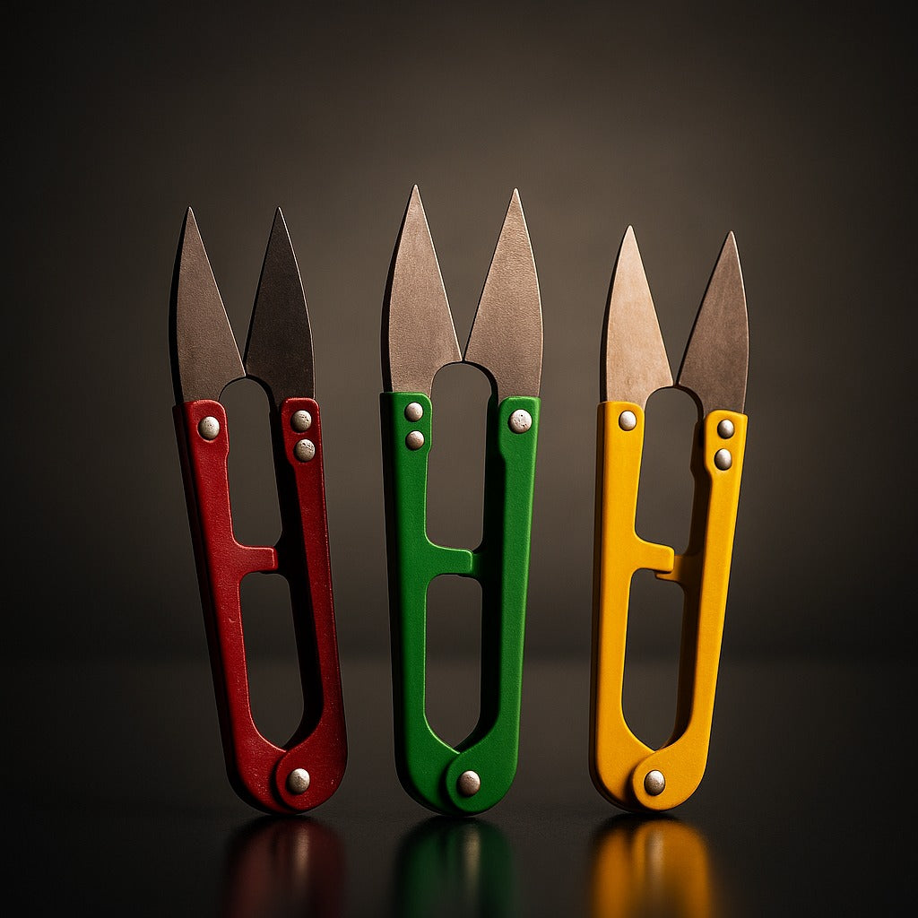 balance steel thread cutters in red green yellow for garment use by paras