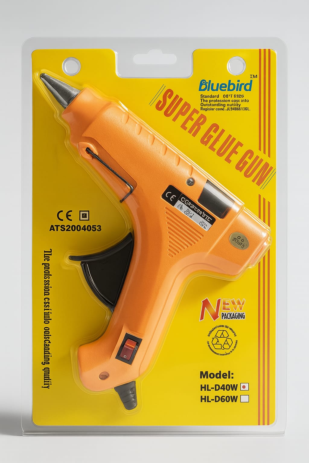 bluebird super glue gun with orange body and power switch by paras packing
