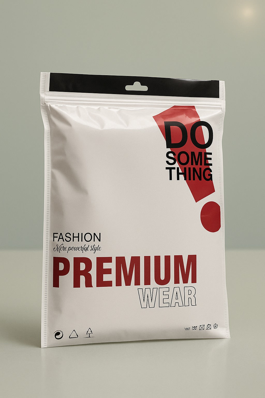 white bopp zipper bag with red premium wear design and do something print – garment pouch by paras packing

