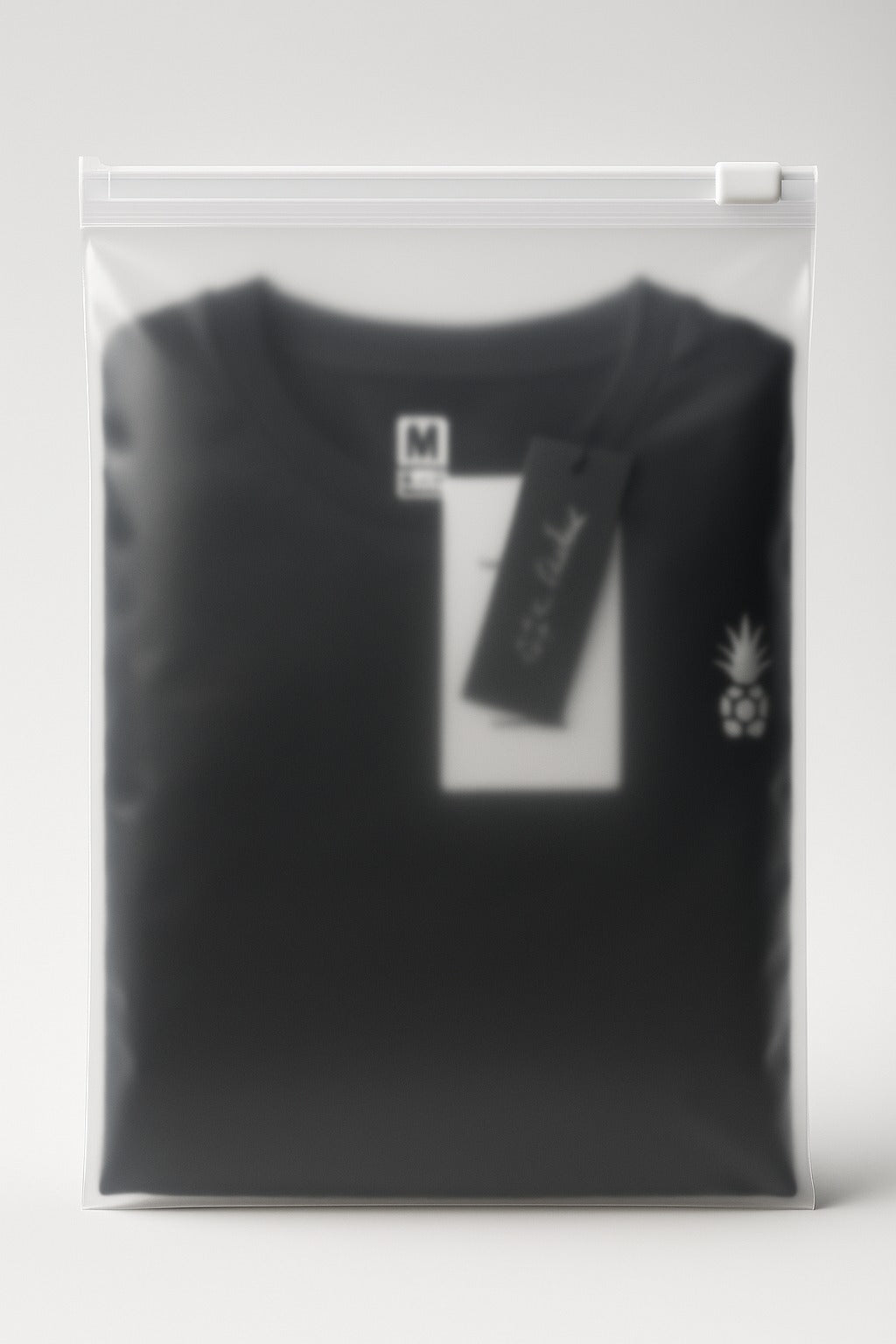 black t-shirt in soft frosted slider zip bag – premium clothing packaging by paras packing

