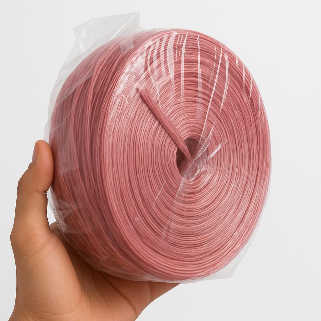 khushbu no.1 red plastic sutli 1.2kg roll held in hand by paras

