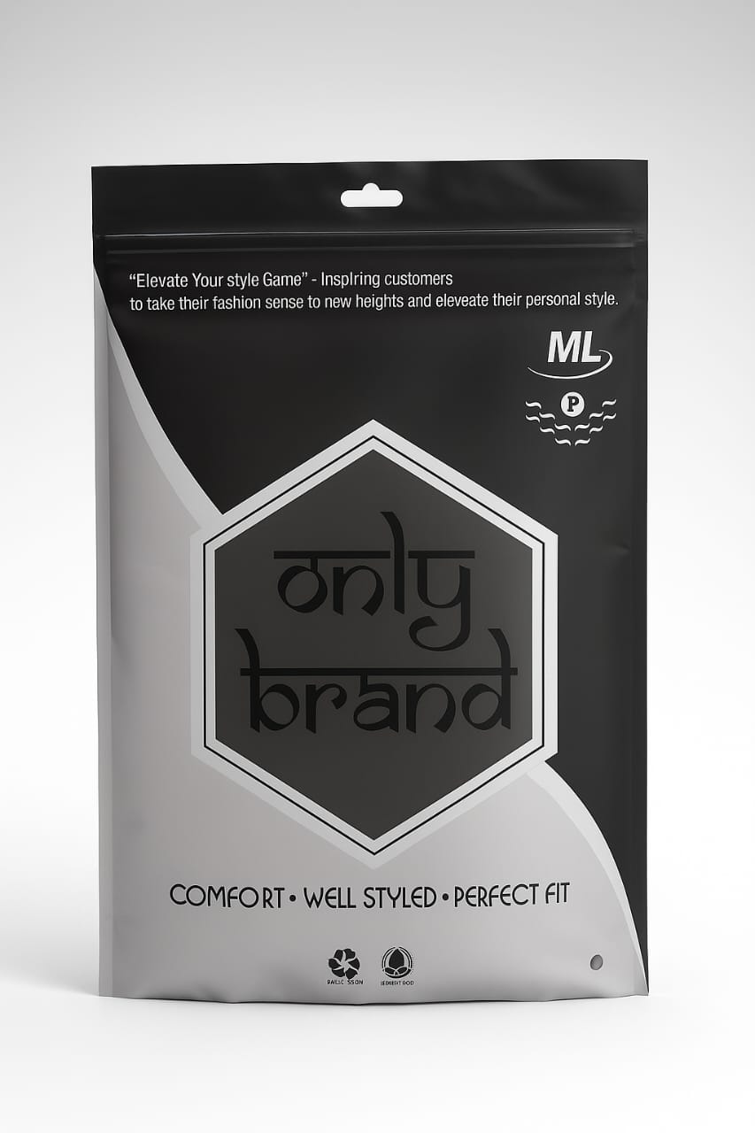 pp zipper bag with silver black only brand print and comfort fit text – premium garment packaging by paras packing

