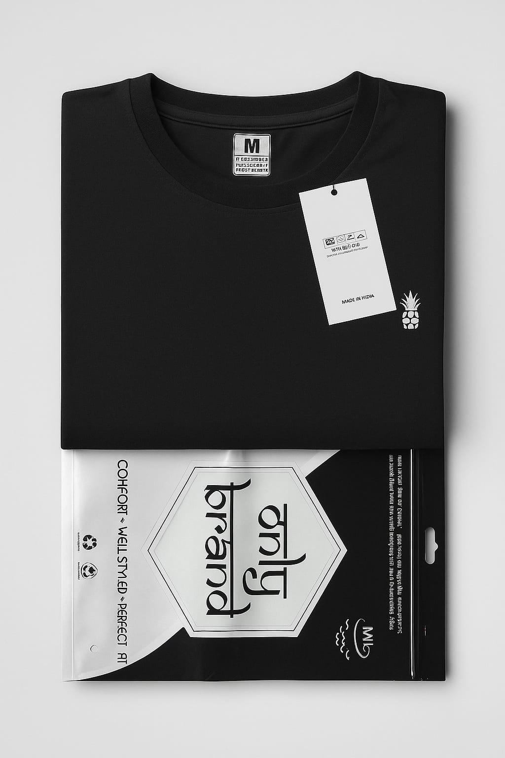only brand pp zipper bag with white black design and comfort fit message – garment packaging by paras packing

