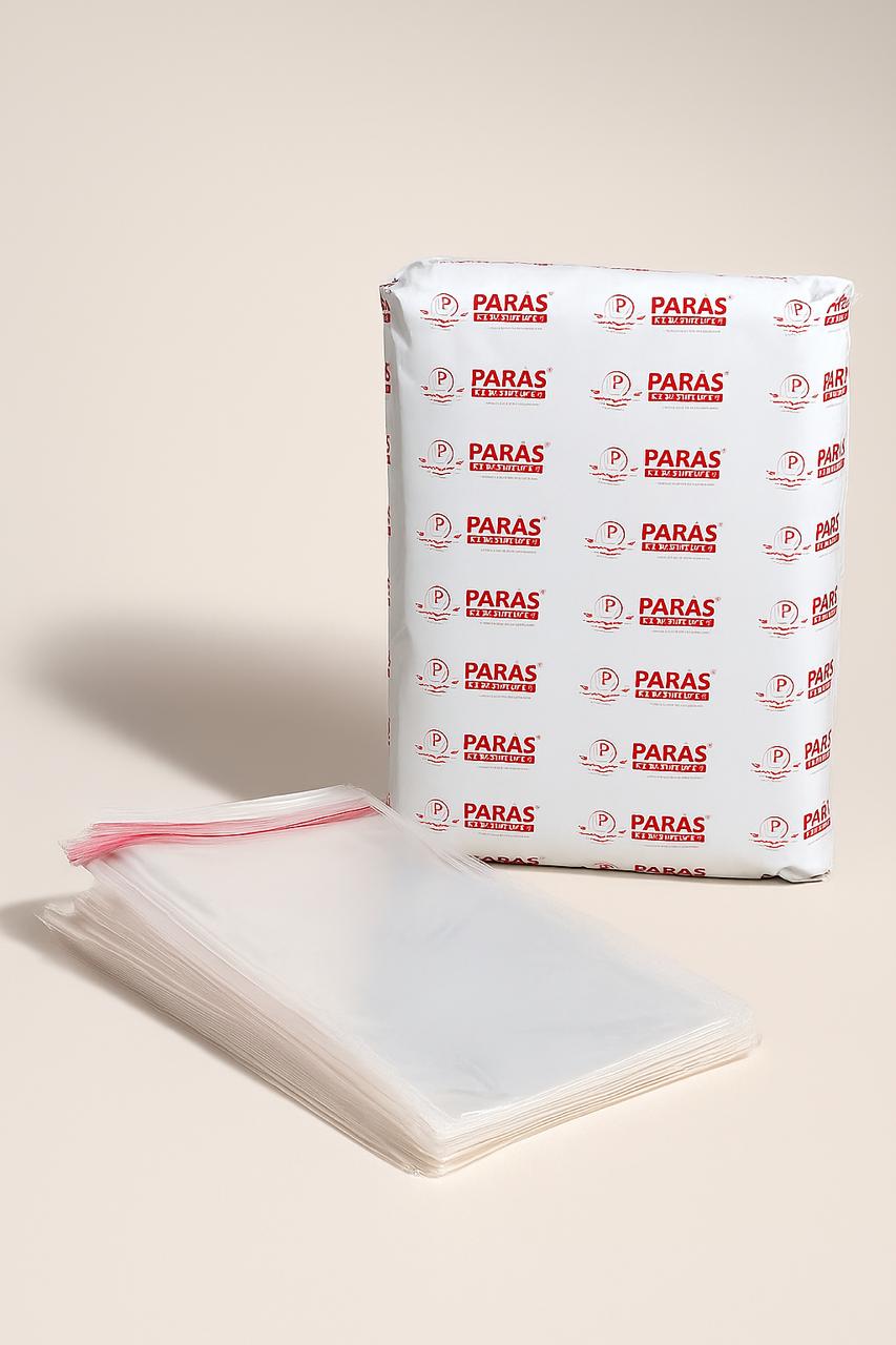 clear double tape poly bags – 22 micron with red paras packing branding on master pack

