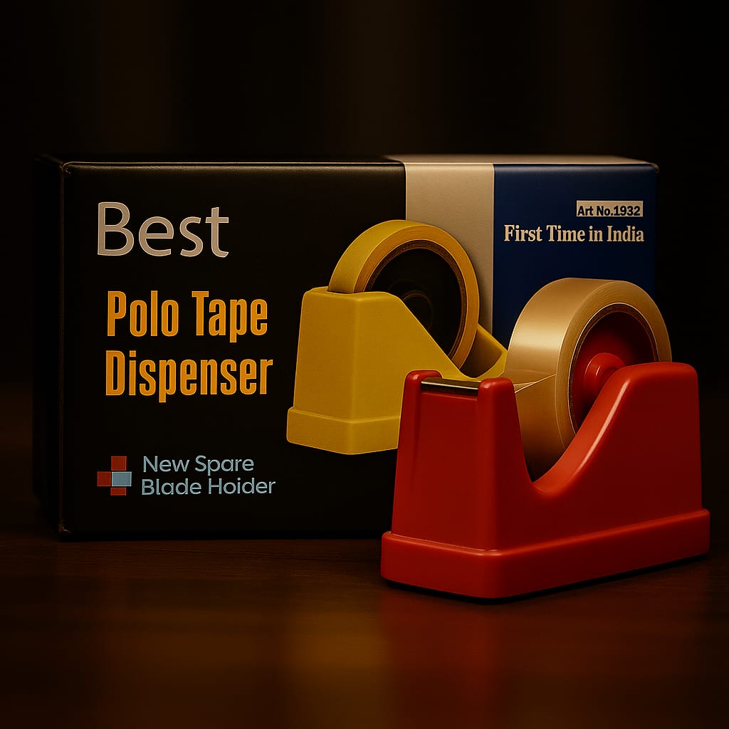 heavy duty polo tape dispenser with spare blade holder strong cutter verified by paras packing

