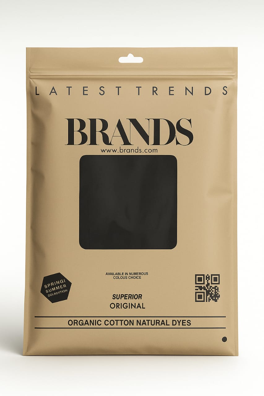 kraft pp zipper bag with black window – organic cotton clothing packaging by paras packing

