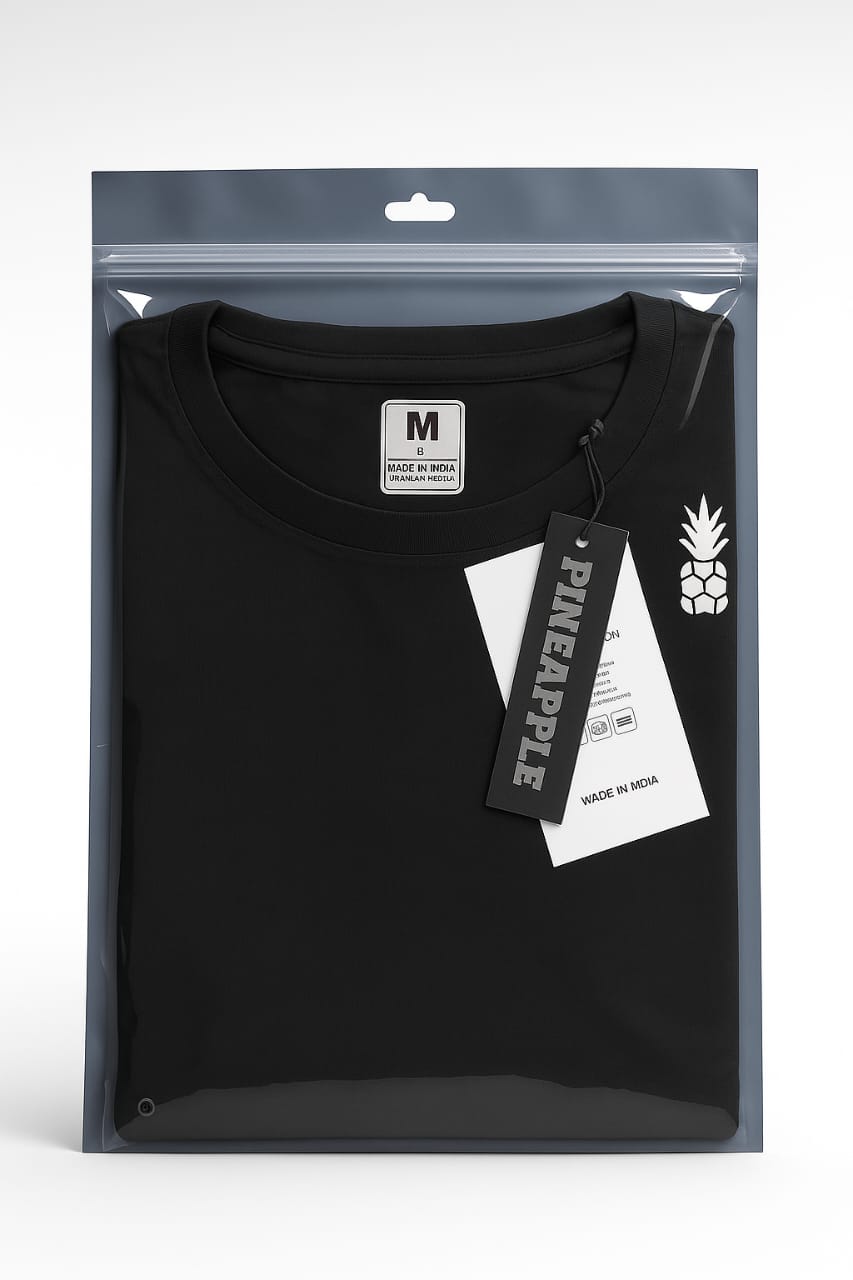 black pineapple tee packed in transparent pp zipper bag paras

