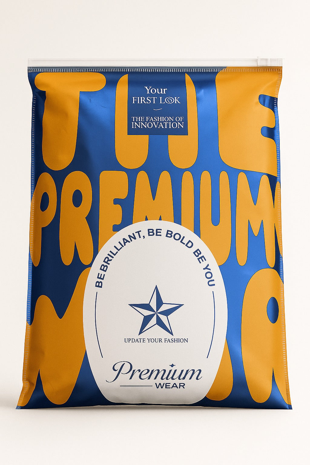 Blue and orange packaging with True Premium branding on a white background