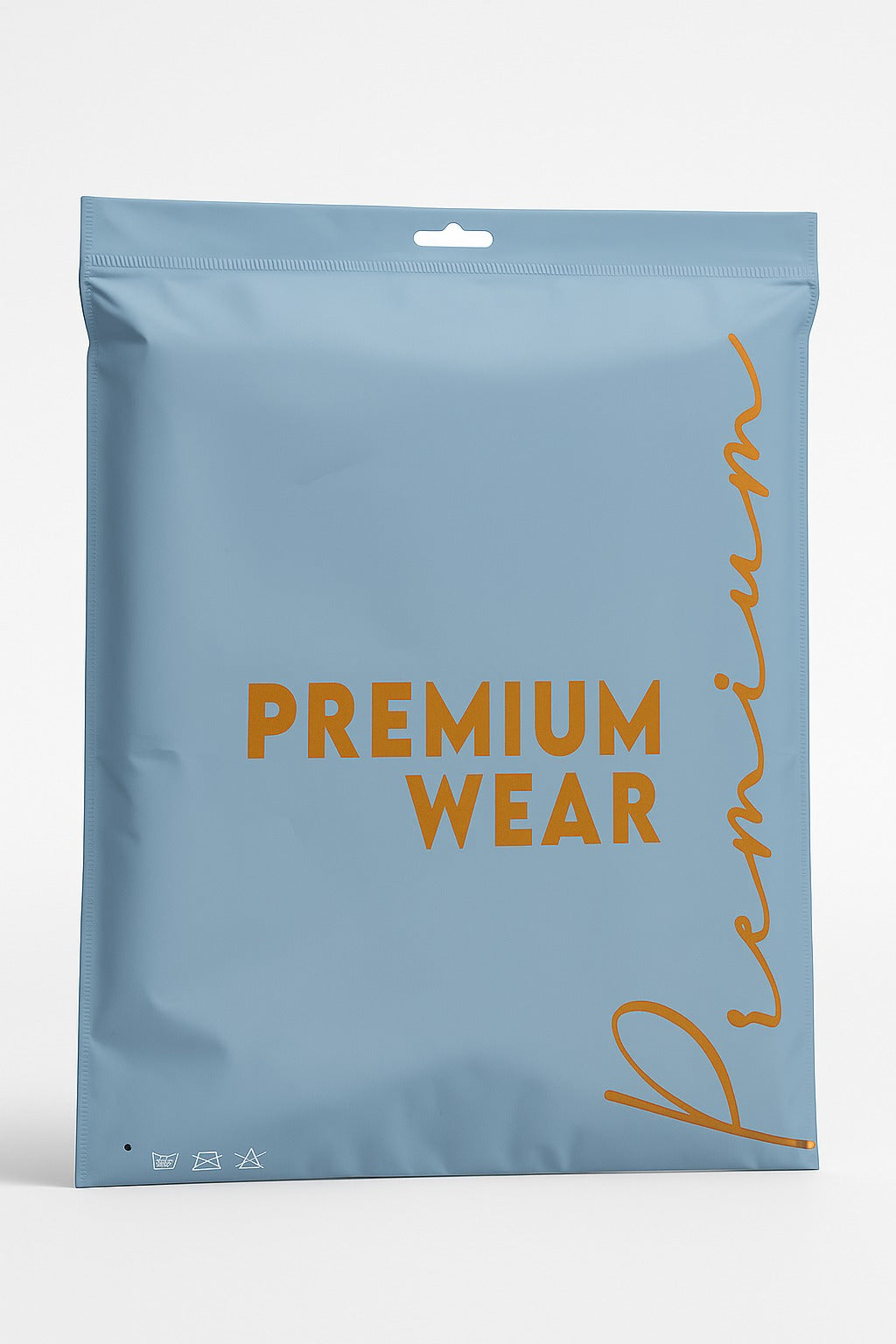 blue garment zipper bag with premium wear orange print – elegant packaging by paras packing

