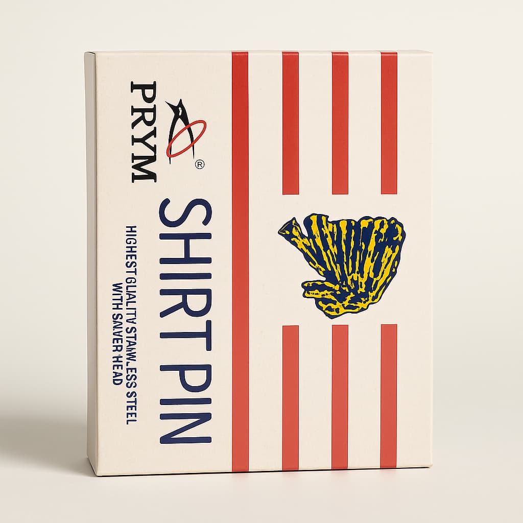 prym shirt pin box with red stripes and stainless steel silver head label 250g pack
