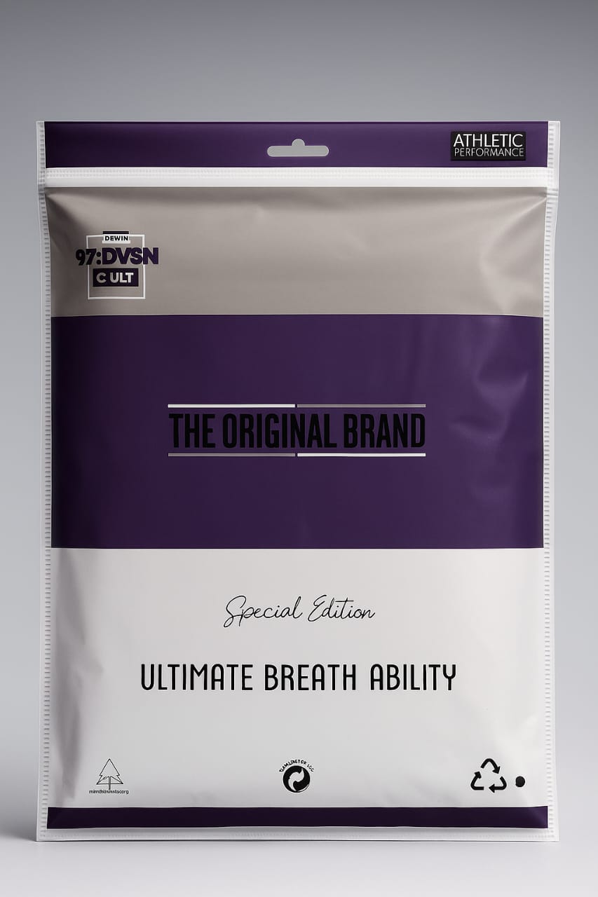 purple and white zipper packaging bag with original brand and athletic print – breathable material – paras packing

