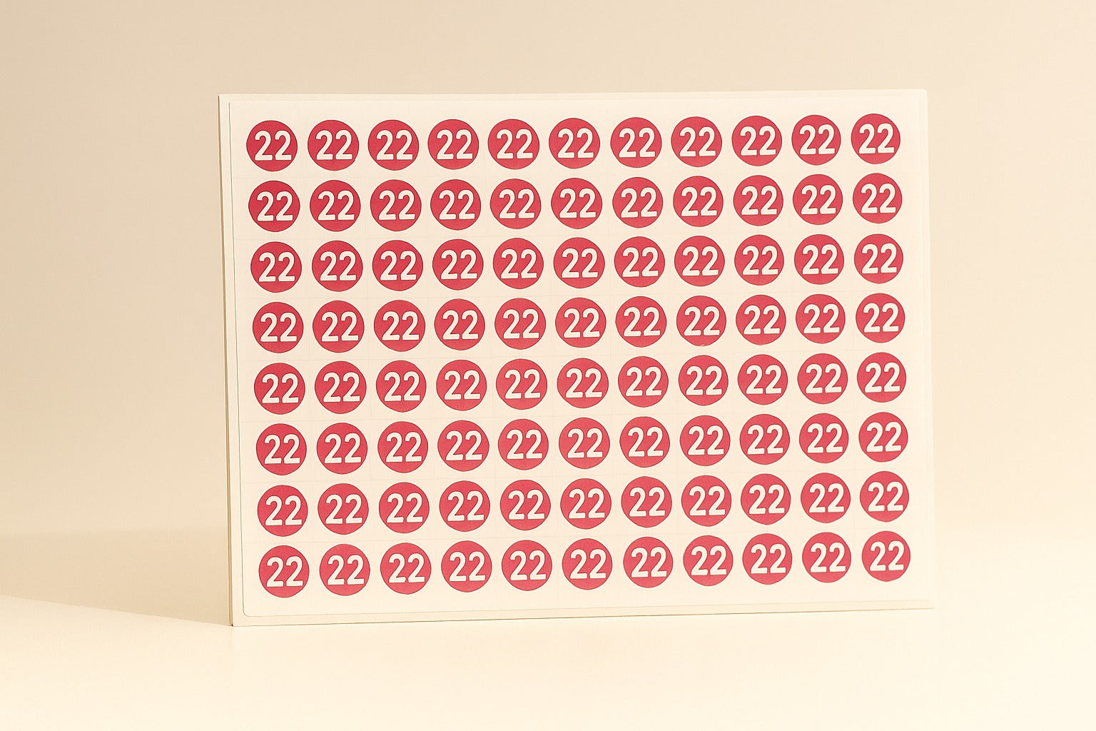 sheet of size 22 garment stickers for clothing labels
