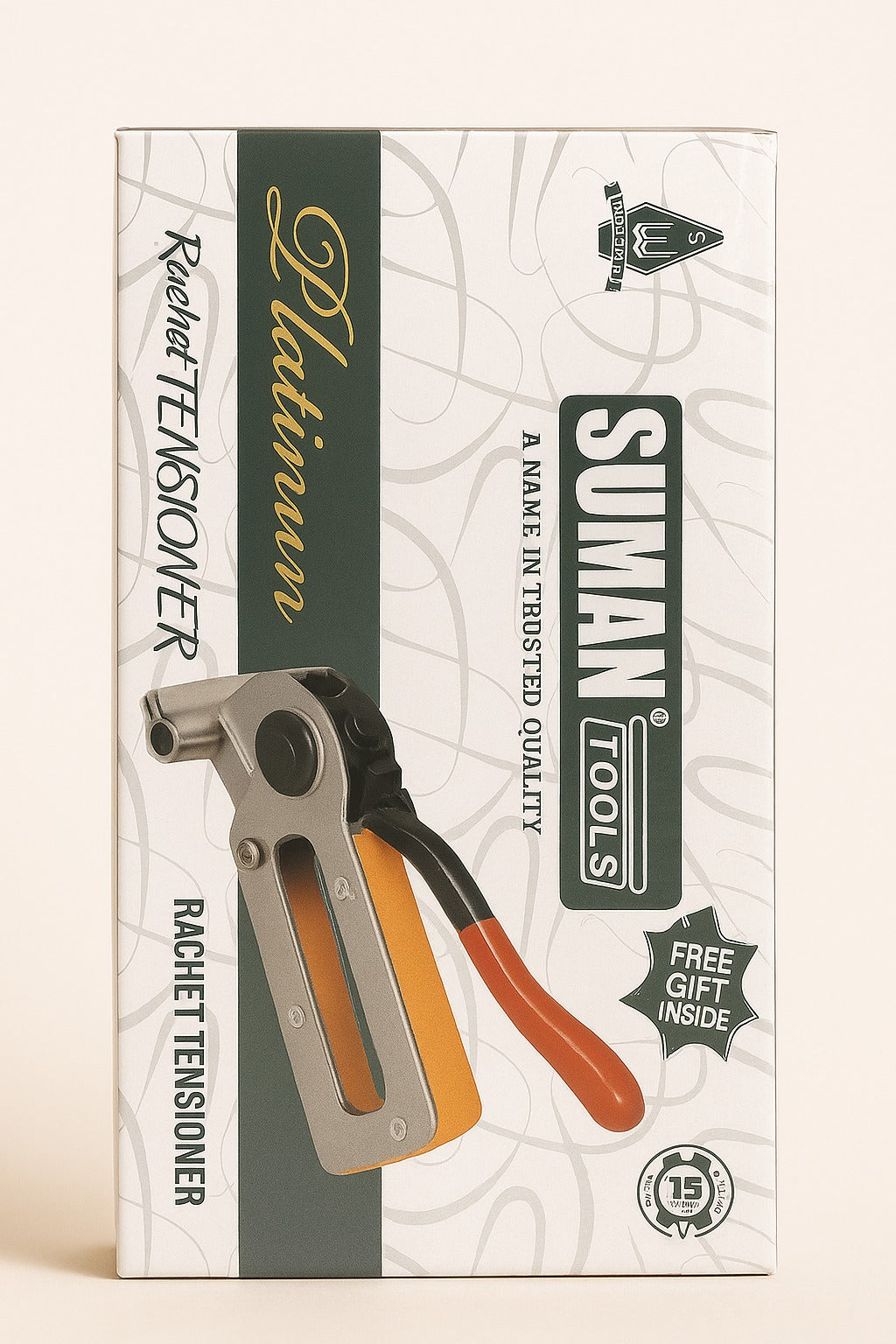 suman platinum rachet tensioner box showing heavy duty strapping tool with ergonomic handle by paras packaging

