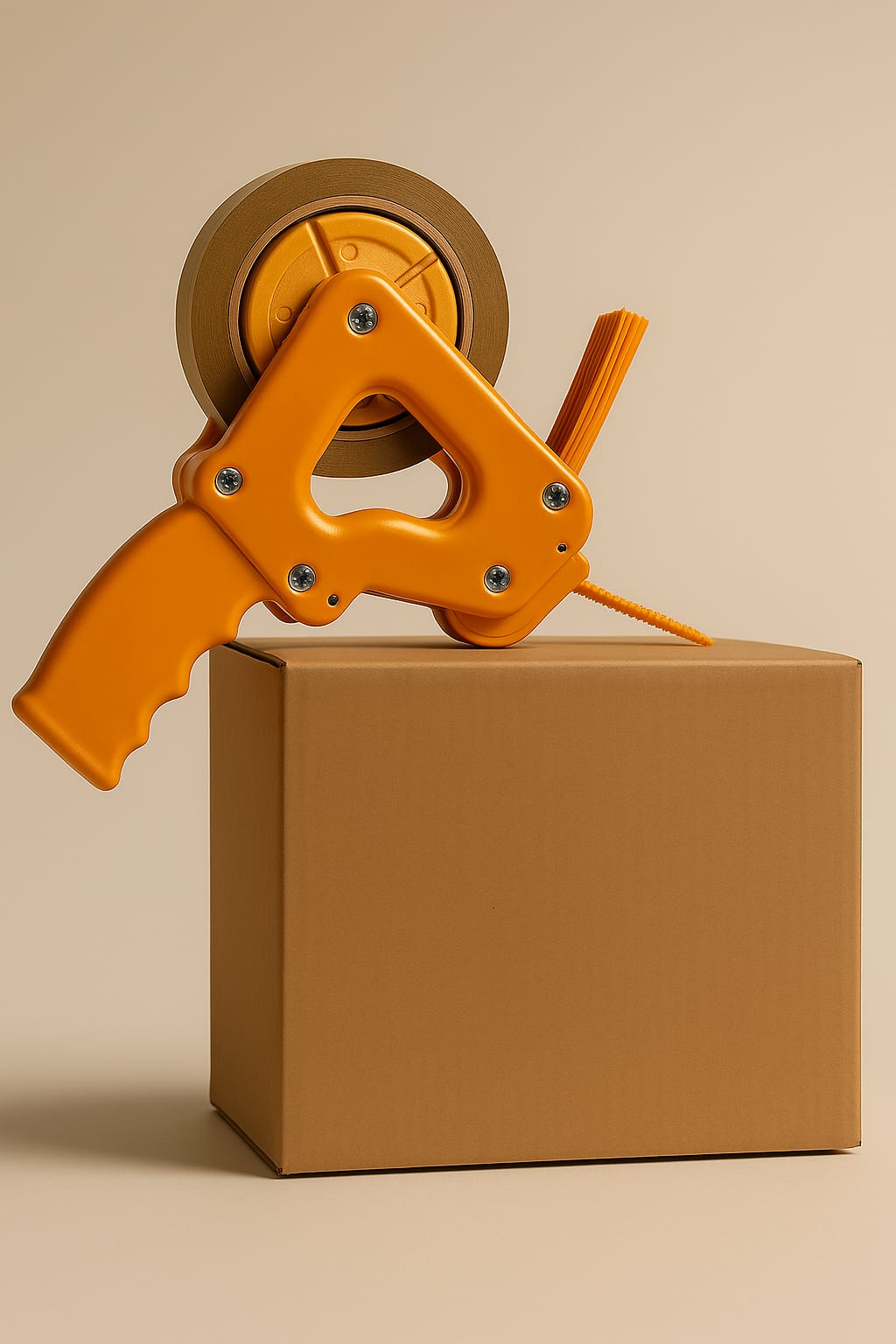 yellow tape dispenser on cardboard box for packaging by paras packing
