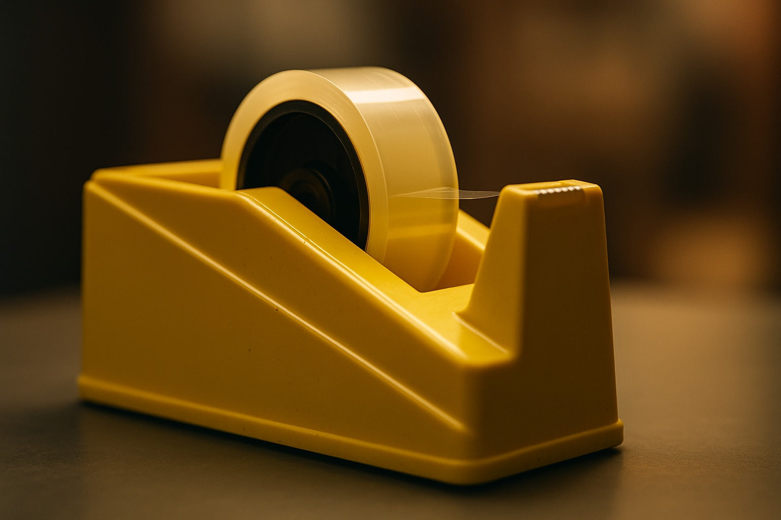 yellow tape dispenser with tape roll heavy duty plastic cutter for desk use
